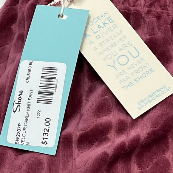 Shore Velour Pants Womens M Crushed Berry Cable Knit Wide Leg Boho Hippie 70s - Picture 5 of 12